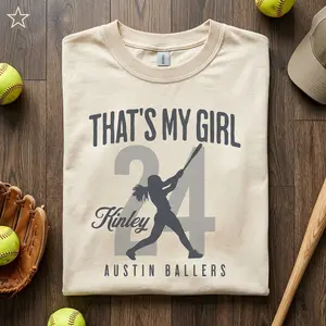 Custom That's My Girl Softball Shirt, Personalized Name Gift, Softball Mom Dad Grandma Comfort Colors Shirt