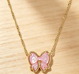 Exquisite Female Costume Jewelry, Gold Bow Pendant Short Layered Necklace, Daily Accessories for Women, Ideal Gift for Her, Bow Detail Necklaces, Gold Bow Necklaces