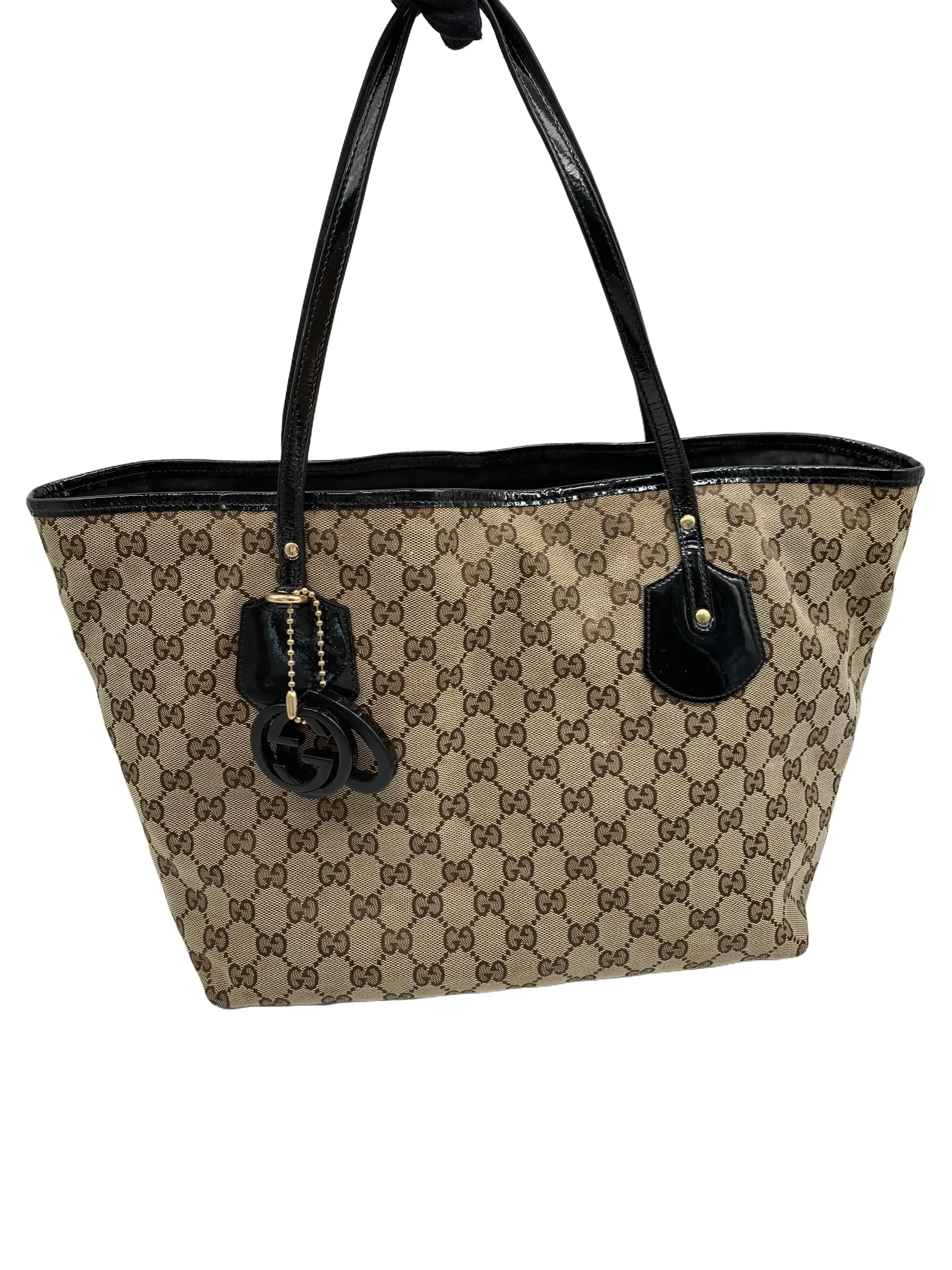 Pre-owned GUCCI GG Canvas Patent Trim Tote Shoulder Bag/WJ07813033/3033