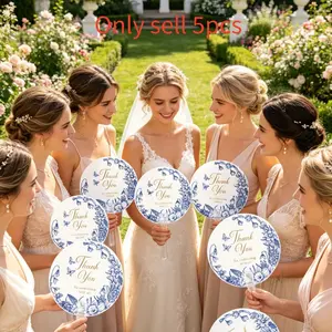 5Pcs Blue-and-White Porcelain PVC Wedding Hand Fans – Photo Prop, Party Favor & Atmosphere Decor for Bridal Shower, Engagement, Wedding Reception