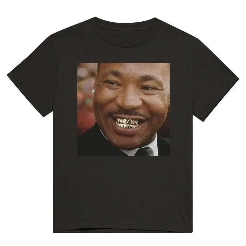 Martin Luthe King Gold Grillz Meme Heavyweight Cotton Unisex Casual T-Shirt Plus SizePlus Size T-Shirt, Retro Fitness Heavyweight Washed T-Shirt, 100% Cotton