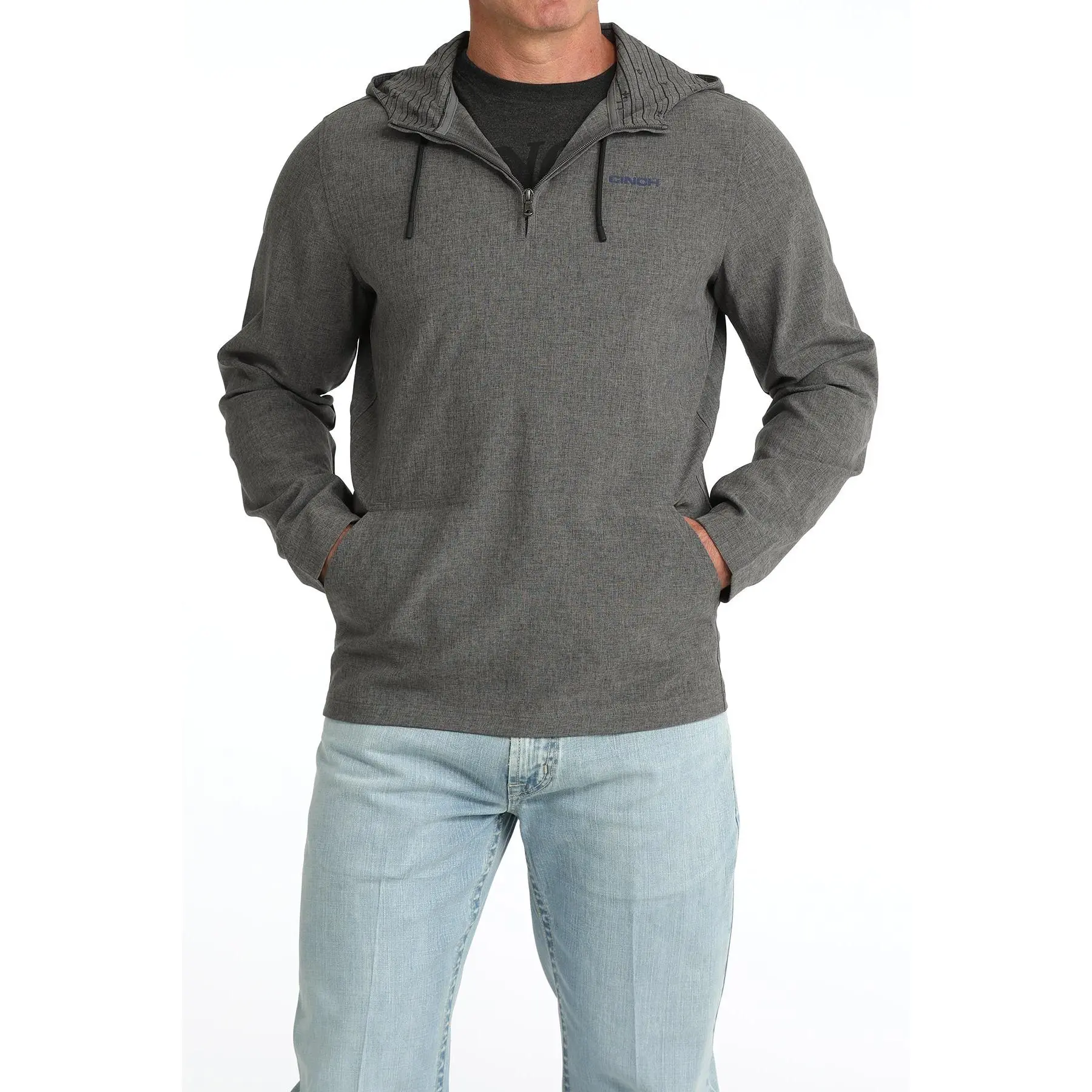 Cinch Men’s Grey Arena Flex Lightweight Frontzip Athletic Hoodie - Stretch Fabric Top with Kangaroo Pocket, Comfortable Athletic Menswear, Athletic Men's Hoodies, Comfortable Men's Hoodies