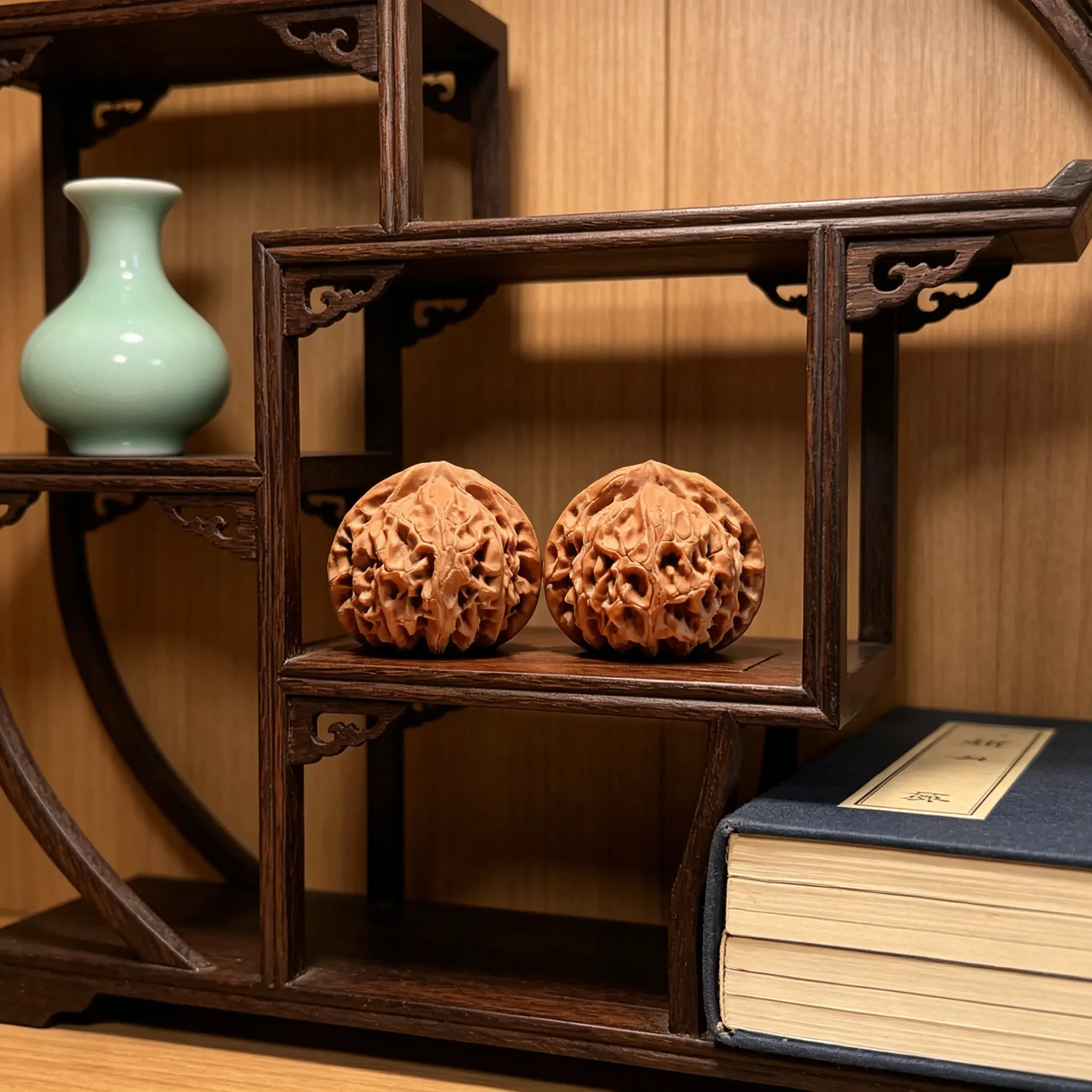 Ergonomic Handheld Wood Massage Balls - Darker Patina Finish, Unique Contours, Wood Grains, Stress Relief Toys for Adults, Muscle Therapy & Grip Strength Support, Relaxation for Office Workers Body Care Accessory