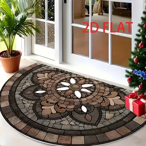 2D Flat - 1pc Fleece Mat | Home Decor Rug, Semicircular, 10Mm Thick, 450G/M2, Machine Washable Rugs, Decorative Pattern, Suitable for Bedroom, Living Room, Study, Balcony, Game Room, Ideal for Christmas Gift