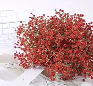 Baby Breath Artificial Flowers, 6Pcs Fake Red Baby Breath Flowers Decor Decorative Fruit Plants Set Floral Faux