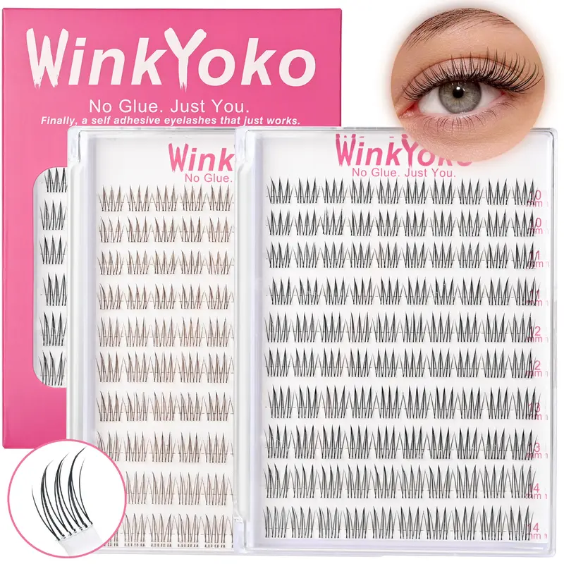 Self Adhesive Natural Lash Clusters-Idol Styles, WinkYoko Pre-Glued Cluster Lashes for Adults, Super Soft, Ultra-Thin Invisible Band, C Curl 10-14mm Aurora No-Glue Natural DIY Lash Extension, Wispy Press-On Lash Cluster, Beginner Friendly Daily Makeup