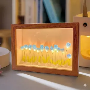 Single framed canvas art with LED lights, tulip artwork, elegant poster, stylish bedroom decor, modern home art poster, waterproof HD print, ideal gift, artistic piece.