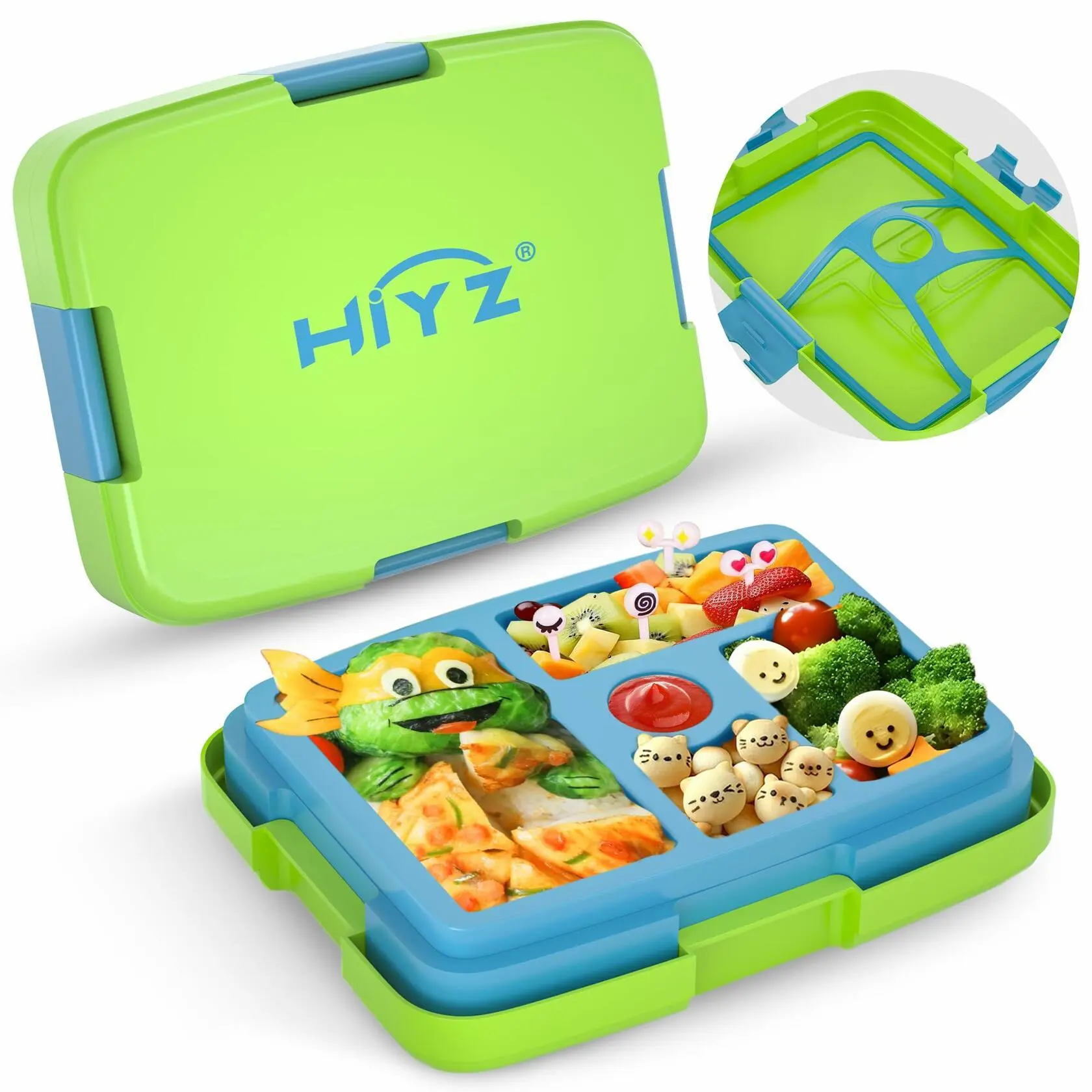 HiYZ Kids 5-Compartment Leak-Proof BPA-Free Lunch Box for Ages 3-7, Kids' Lunch Boxes