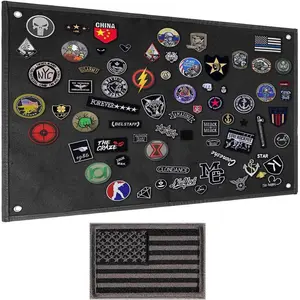 Board Patch Organizer Holder Display with Loop Surface, Ring and Flag Patch (S: 60 x 45 cm/ 23.6" x 17.7", Black + Flag Patch)
