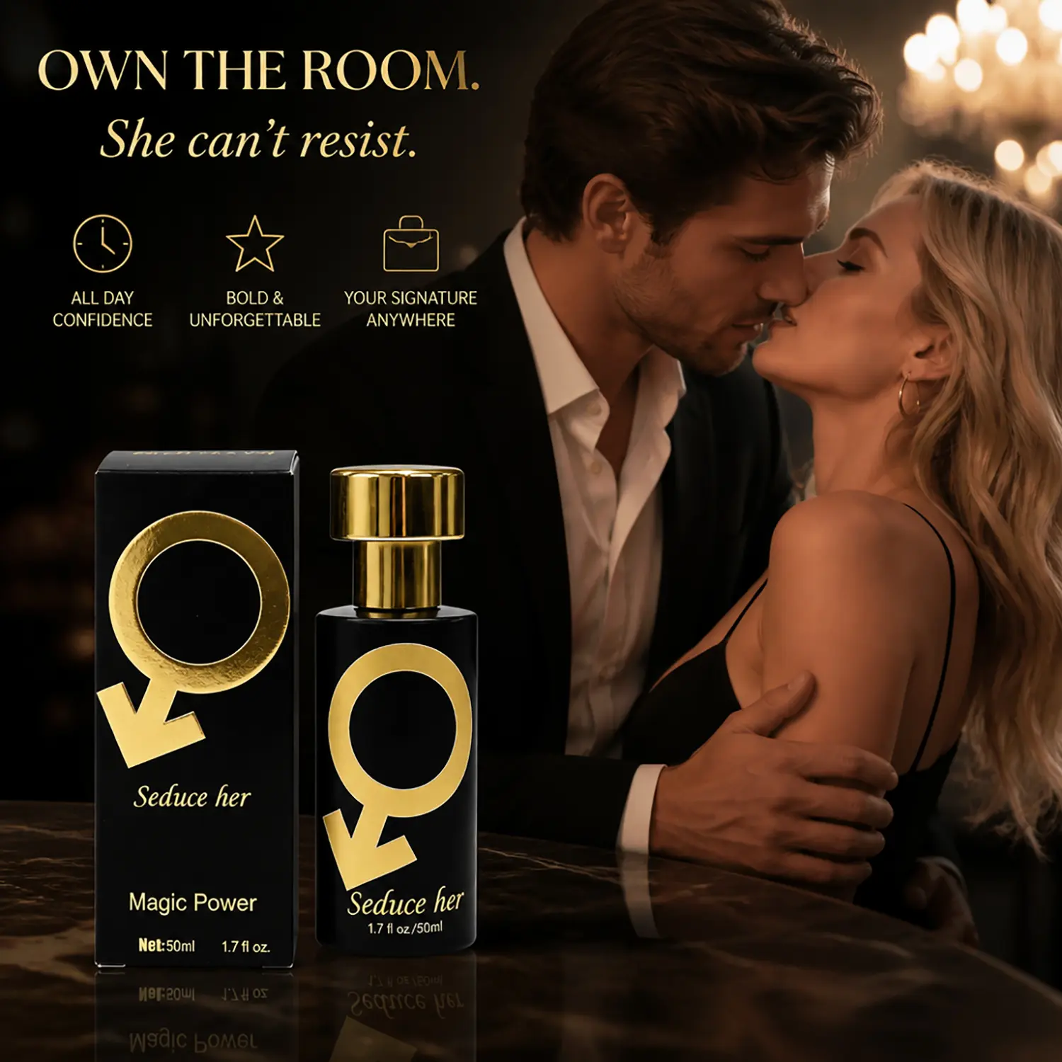 Men's Strong Pheromone Cologne, with long-lasting floral fruity woody notes. Infused with attraction pheromones to make her obsessed, drive her wild all night, and share an intense passionate evening. Perfect for Valentine's Day, Christmas, 50ml/1.7fl.oz