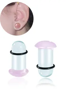 vanku 2pcs Unique 0.5mm Increments 14g-00g Comfy Pain-Free Single Flare pink Glass Dead Stretching Plugs, Ear Gauge Tunnels, Hypoallergenic Body Piercing Tapers, Body Jewelry