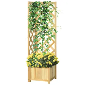 Outsunny Fir Wood Raised Garden Bed with Twin Trellises, 57" Freestanding Corner Planter Box with Hollow Base, Outdoor Vine & Flower Climbing Support, Raised Garden Beds