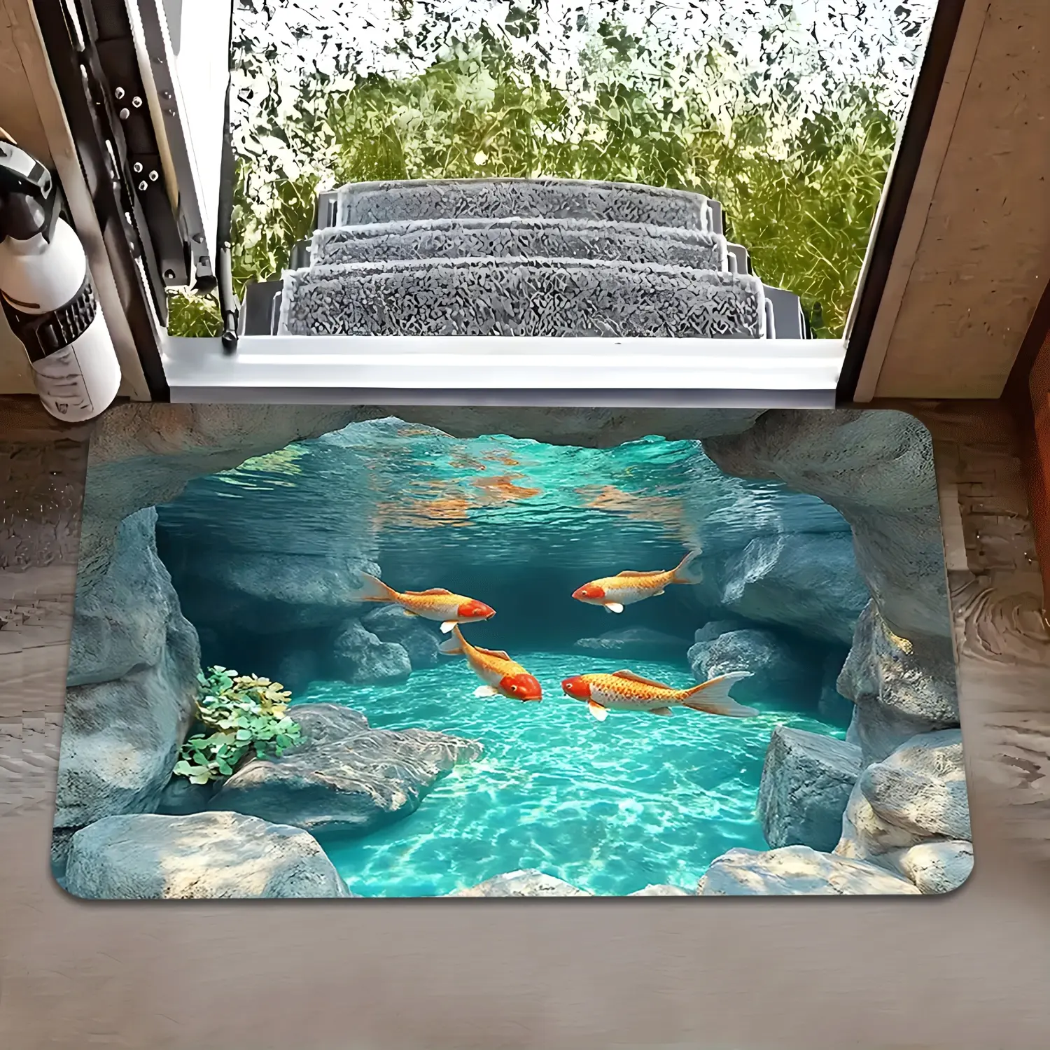 1Pc-16*24Inch 3D Depth Effect Animals Koi Fish Door Mat - Machine Washable, Non-Fading Indoor Carpet for High-Traffic Areas, Home Decor for Kitchen, Entryway Rugs Indoor
