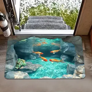 1pc 3D Illusion Koi Design Door Mat Machine Washable Non-Fading Suitable for Kitchen Dining Room Hallway Bathroom Bedroom Study Indoor/Outdoor Doors High Traffic Areas Home Decor