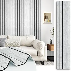 White/Grey   Slat Panels for Walls Peel and Stick PVC Slat Wall Paneling Soundproof Self Adhesive Faux Wooden Slatted Panel for Wall Decor Interior Living Room Bedroom 118"x 11.8"