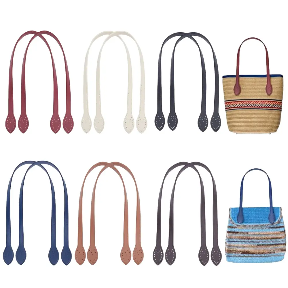 12PCS Bag Handles for Bag Making, 23.4" PU Leather Purse Straps with Ear Shape Ends, 6 Colors Replacement Handles for Crochet Tote Handbag DIY Repair