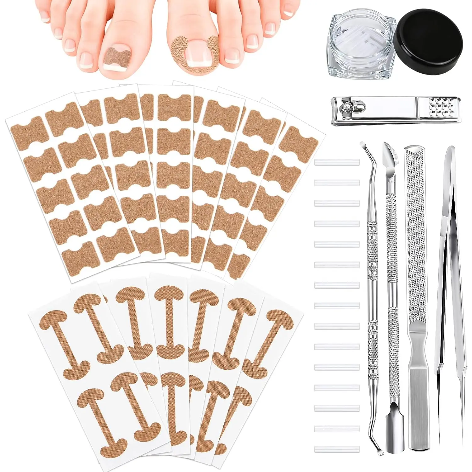 Ingrown Toenail Corrector Set with Correction Strips, Professional Ingrown Toenail Removal Kit, Painless File and Lifter Pedicure Tool Curved Toenails Corrector Patch for men and women