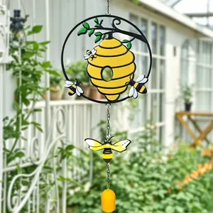 1-Piece Metal Bee Wind Chime, Hand-Painted Iron Craft, Outdoor Courtyard Rotating Ornament, Colorful Garden Hanger, Garden Accessories, Windchimes – Suitable for Outdoor, Garden, Patio & Yard Decoration
