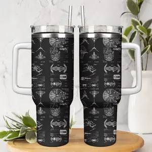 Cinematic Character Spaceship Blueprint Design Tumbler 40oz, Galaxy Movie Fan Drinkware For Fan Sfici, Car Cup Portable, Sci Fi Lover Gift | 090426.R3095.ID00