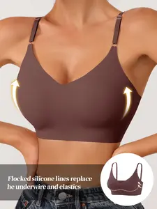 Women's Adjustable Strap Removable Pads No Underwire Wireless Padded Bra, Sexy Plain Fitted Daily Wear, Medium Support, All Seasons