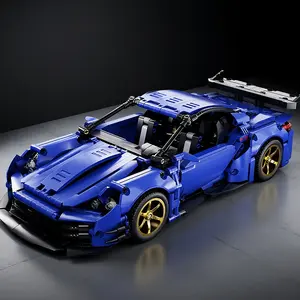 1283pcs Blue God Racing Car Building Block Toy, Model Car Kit, High Aesthetic Desktop Decoration, Wheels, Full Detail Design, Christmas Gift