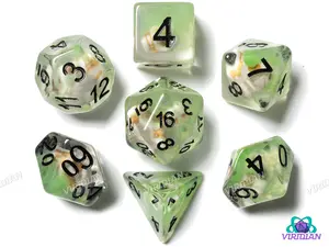 Acid Trap | Skull Inclusion, Green Mist | Resin Polyhedral Dice (7)