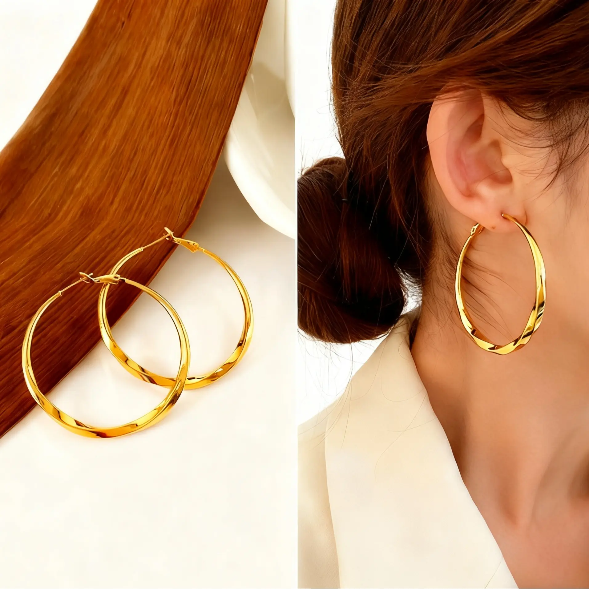 Women's Vintage-Inspired 6cm Lightweight Large Hollow Round Hoop Earrings Jewelry - Freshwater Pearl Fashion Earring, Ideal for Casual Attire & Gifting, Hoops, Large Round