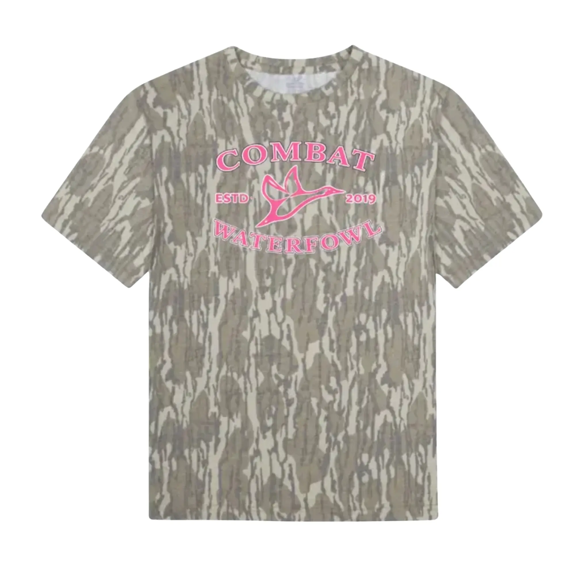 Pink Combat Waterfowl Bottomland Mossy Oak Camouflage Tee For Men And Women - Hunting Camo Shirt, Cotton Soft Breathable, Full Size S-5XL