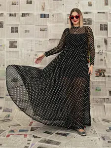 *RESTOCKED* FIERCE FEMALE MESH MAXI DRESS IN POLKA DOT S-3XL