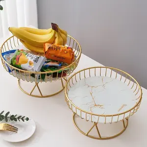 European Luxury Fruit Bowl Vegetable Basket Creative Living Room Home Fruit Basket Afternoon Tea Candy Dessert Stand Snack Metal Tray