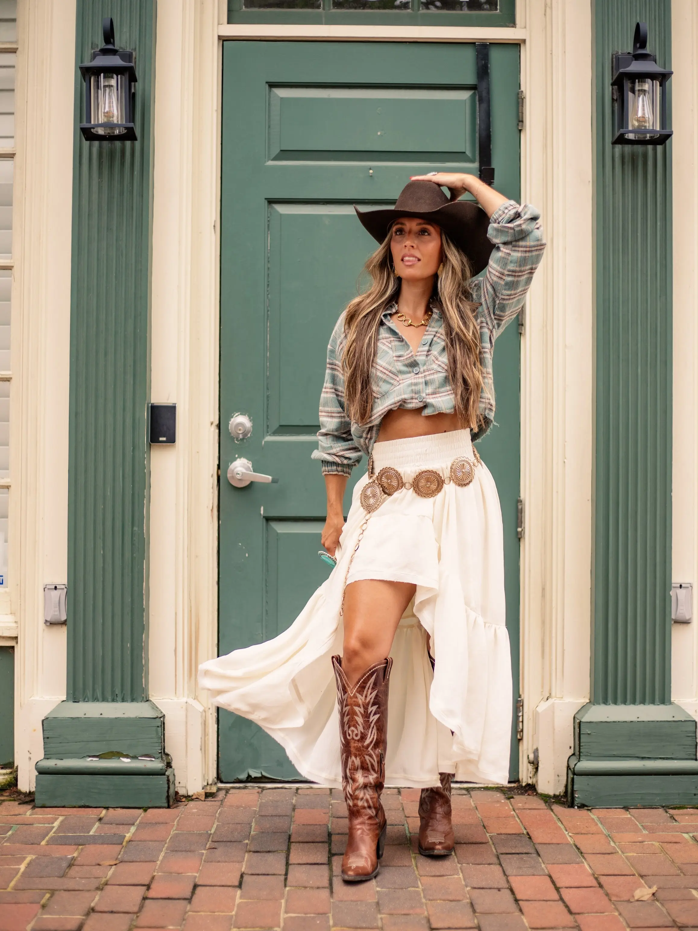Women's Boho Waves Ruffled Maxi Skirt, Smocked, Soft, Stretchy Style That Fits Casual Daily Wear