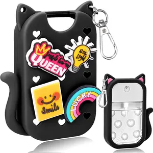 rain Hand Sanitizer Spray Case Compatible With Touchland, Cute Silicone Hand Sanitizer Holder Keychain with 4 Charms, Portable Refillable Sanitizer Accessory, Gift For Women And Teens(Black)