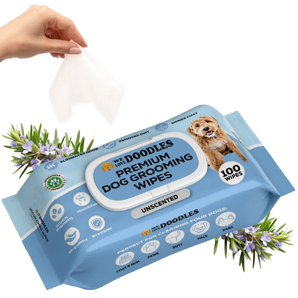 We Love Doodles Dog Wipes (Unscented) - Deodorizing & Cleaning Pet Wipes, for Coat, Face, Paws, Butt, & Body, Dog Essentials & Grooming Supplies, Made in USA