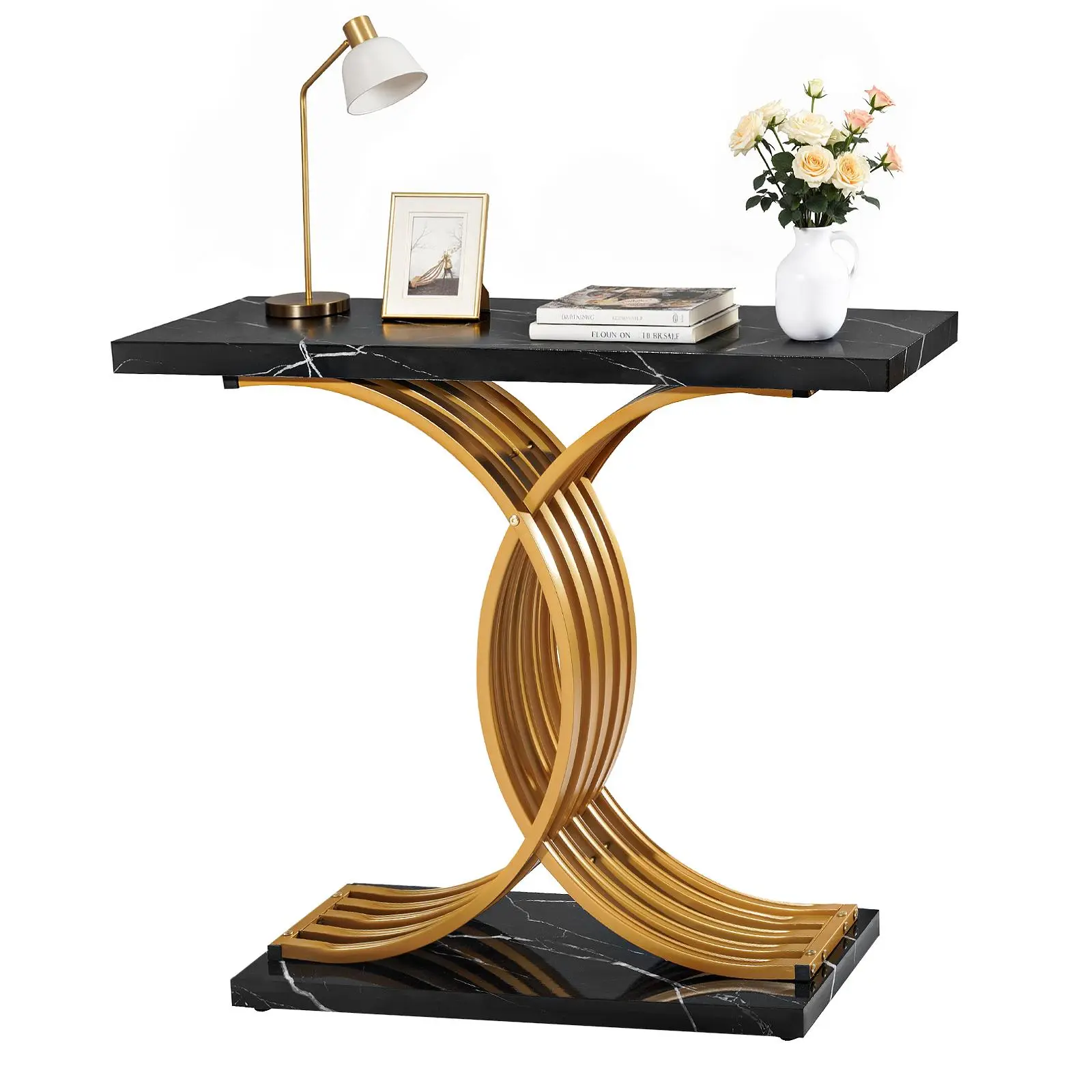 VEVOR 39in Gold Modern Accent Side Table - Narrow Long Wood Rectangle Indoor Furniture with Metal Legs, Easy Assembly for Living Room, Hallway, Entryway Console, Contemporary End, Foyer Sofa Table (Maximizes Narrow Spaces), Entryway Console Table, Contemp