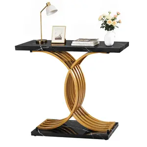 【DealsForYouDays】VEVOR 39.4 x 11.8 x 31.9 in Gold Console Table, Modern Office Desk with Metal Legs, Narrow Wood Rectangle Accent Stand, Ample Tabletop, Easy Assembly for Living Room, Hallway, Bedroom