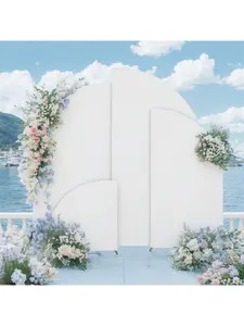 Elastic Spandex Half-Moon Wedding Arch Cover Set, 4-Piece White Double-Side Wall Backdrop Covers for Bridal Shower Decor, Commercial Event Props