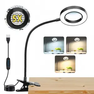 Adjustable Magnifying Lamp with LED Light, Clip-On Eye-Care USB Powered Plastic Shade, Perfect Gift for Reading, Studying, Drawing