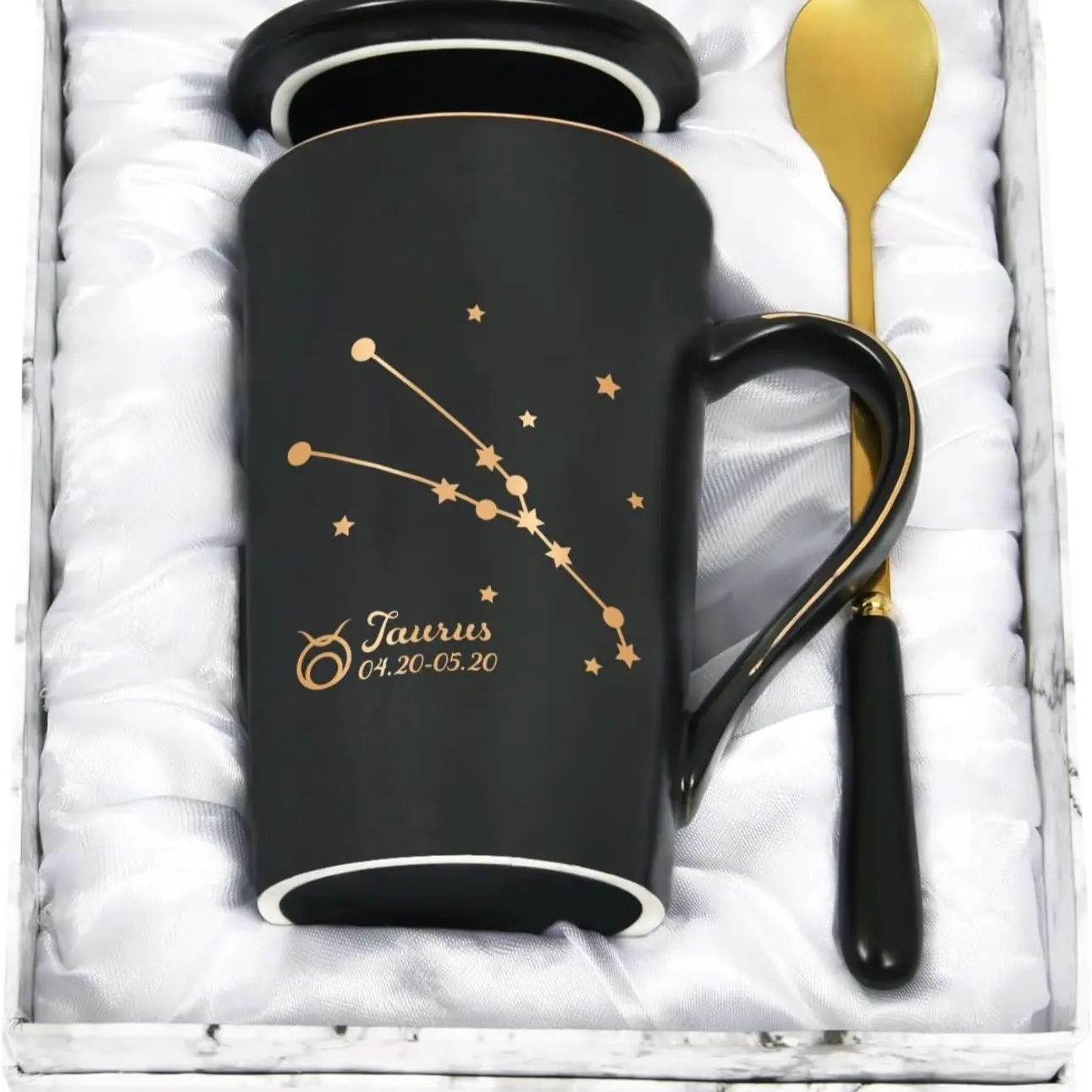 Taurus Gifts for Women, Taurus Constellation Zodiac Sign Star Coffee Mug, Birthday Gifts for Women Girls Men Teens, Gifts for 12 Horoscope Astrology Lovers 14 Oz Black (Spoon, Lid, Gift Box) Drinkware