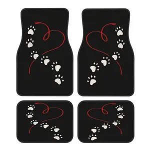 4pcs Universal Car Floor Mats Set - Automotive Floor Mats - non-slip, easy-to-clean polyester mats with red heart-shaped paw print design - Suitable for cars, trucks, SUVs - Ideal Christmas and Halloween gift!