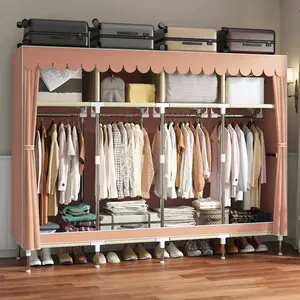 LEAIJIAFY Storage Unit Wardrobe with Four Hanging & Four Foldable Areas Durable Closet for Bedroom Rental Dormitory Pink Design