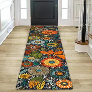 Boho Style Floral Pattern Hallway Runner Rug, 1 Count Non-slip Washable Long Carpet, Soft Non Shedding Rug for Entryway Bedroom Kitchen Bathroom