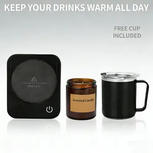 VOBAGA Coffee Mug Warmer Set with 15oz Stainless Steel Mug 3 warm cup Temperature Settings 4-Hour Auto Shut-Off Smart Safety Protection Portable Gift-Ready for Coffee Tea Milk Candle Warmer,VOBAGA Heated Coaster & Mug Set – Keep Your Drinks Warm Anytime