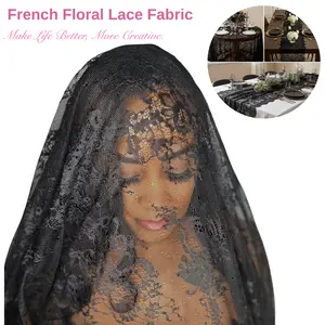 IDONGCAI Lace Fabric Soft Chantilly French Eyelash floral Lace Fabric by The yard for Home Decorations and Sewing craft Projects 60 X120 Inch Wedding Dress Lace Trim Black and White Perfect for craft lover and Dark Romance