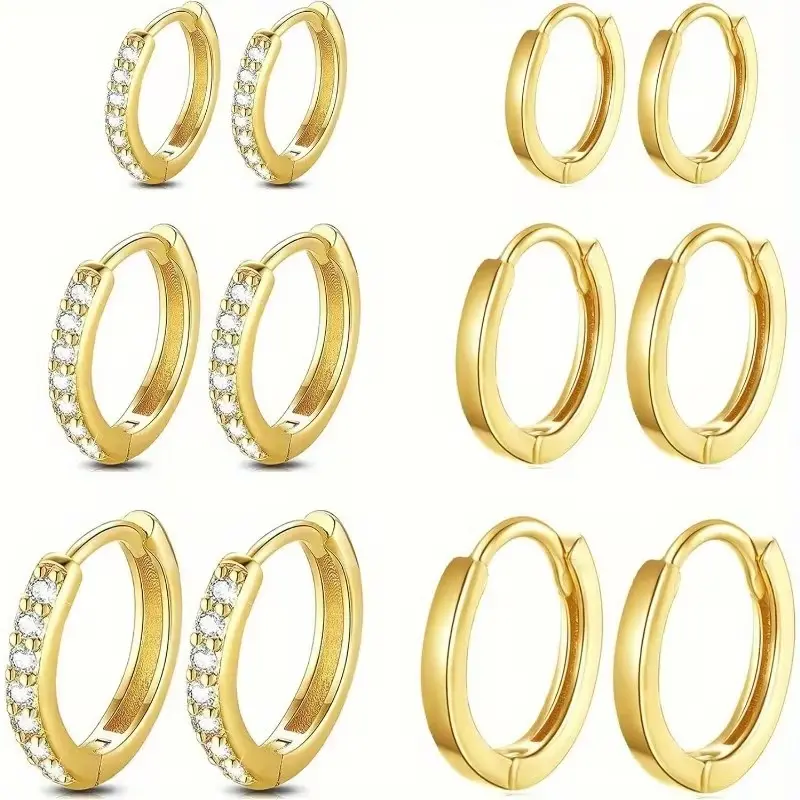 6-Pair Stainless Steel Elegant Double Hoop Earrings - Dainty, Minimalist, Trendy Small Earrings for Women, Helix Double Piercing, Everyday & Vacation Wear, Dainty Earrings
