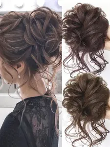 Women Synthetic Hair Bun Elastic Ponytail Fake Hair Band, Synthetic Wavy Curly, Curly Messy Style, 1 Piece, Perfect for Daily Use and Styling, Synthetic Hairpieces