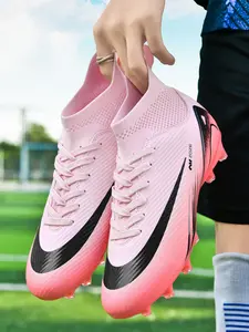 Lace up High Top Football Shoes, Anti-slip Spike Soccer Shoes, Matching Black Football Cleats, Solid Color Outdoor Sports Training Shoes, Men Shoes