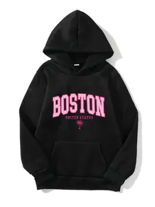 [Casual Hooded Sweatshirts] Women' Casual Hooded Sweatshirts - Cozy Long Sleeve Pullover Hoodies with "Los Angeles" & "Boston" Letter Print, Regular Fit, Pockets, Fall/Winter Warmth, Machine Washable Hoodie