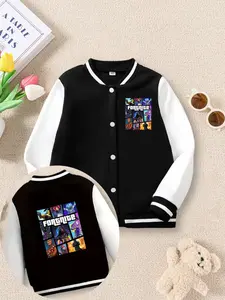 Fortnite Nine-Grid Printed Boys' And Girls' Spring-Autumn New Trendy Baseball Jackets With Cardigans, Fashionable, Casual, Comfortable, Suitable For Daily Outdoor Use, Great Choice For Gift Giving