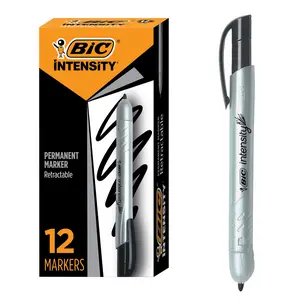 BIC Intensity Retractable Permanent Markers, Fine Bullet Tip, Black, 12-Count Pack, Permanent Markers for Teachers and Office Supplies