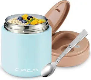 Insulated Food Jar for Kids - 15.2 Oz, Thermo for Hot Food, Soup Thermo, Insulated Food Container, Termos Para Comida Caliente, Width Mouth Stainless Steel Lunch Box with Spoon, Blue